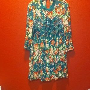 Floral lace turquoise dress